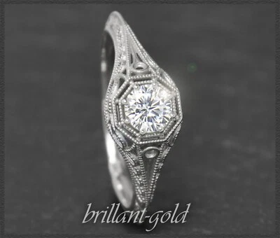 Jugendstil Design Diamant Ring mit 0,42ct Brillant, 585 Gold Damen Solitärring - Bild 1 von 4