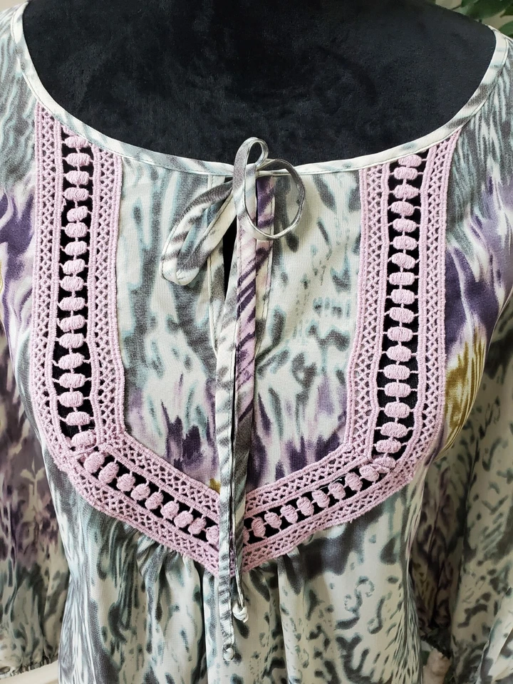 Blusa Top Marc Bouwer Multicolor Manga Larga Cuello Redondo Cordón Talla Grande Foto 4 de 4