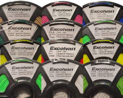 1kg 3D Drucker Filament Excelvan 3mm 3mm 3,00mm mehrere Materialien und Farben