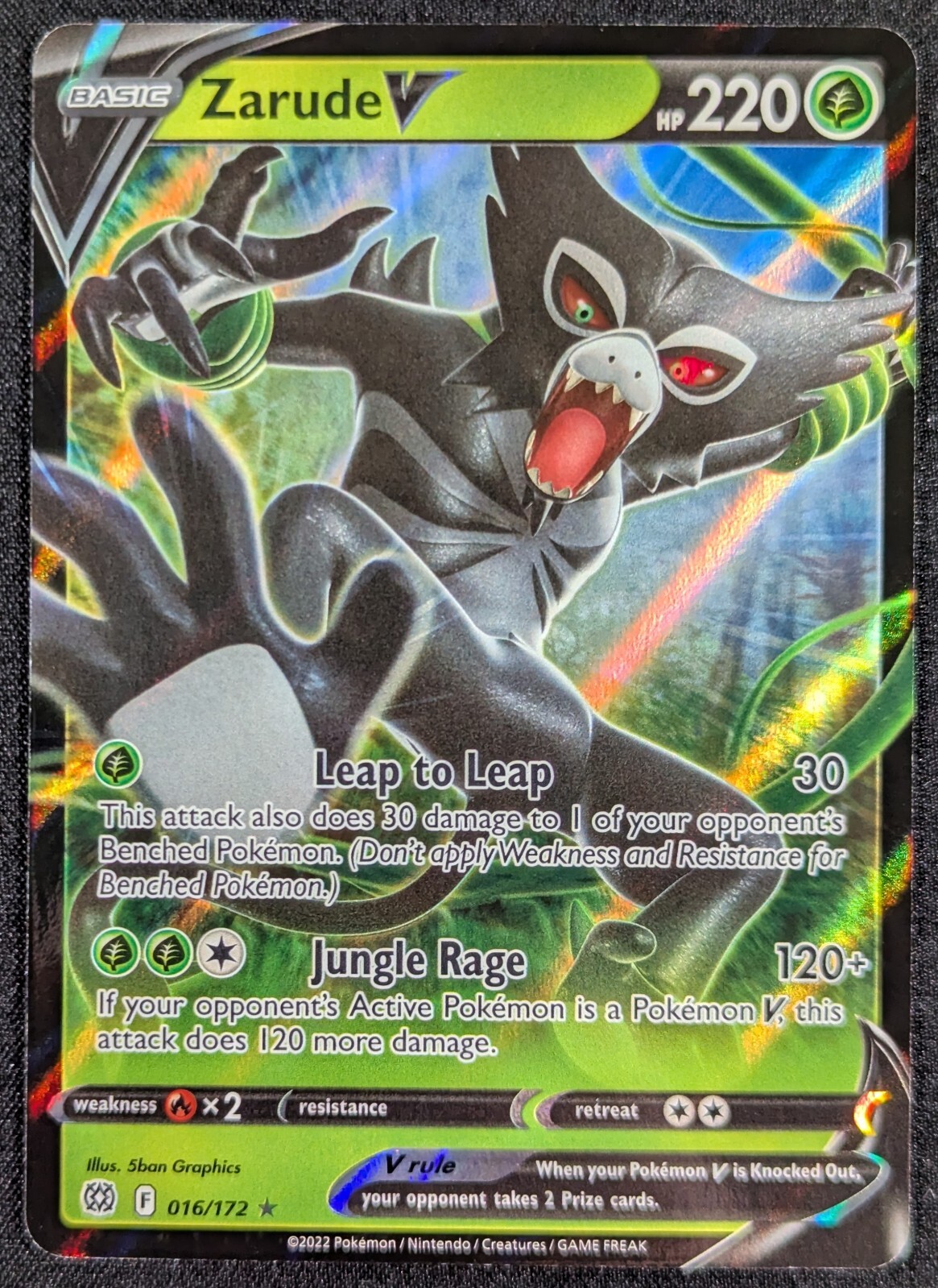 Zarude V 2022 Brilliant Full Art Ultra Rare Holo Pokemon Card 016/172 (NM)