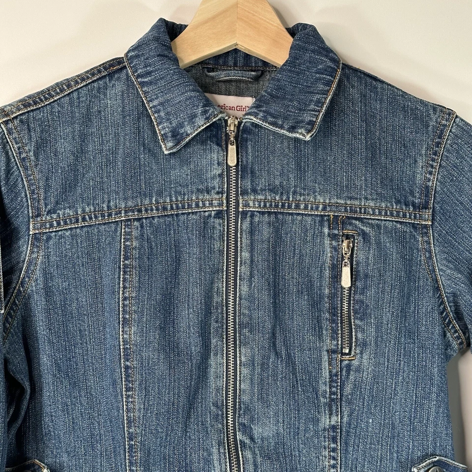 American Girl Denim Blue Jean Jacket Floral Embroidered Girl’s Medium M - Image 2 of 4