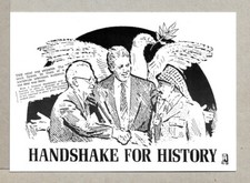 COMMEMORATIVE POSTCARD  HANDSHAKE FOR HISTORY-YIZHAK RABIN-CLINTON-YASSER ARAFAT
