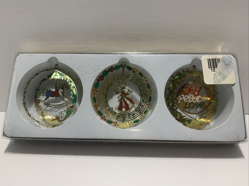 Christmas Classic Collection Set of 3 Flat Ornaments 3D Vintage Solid New - Foto 2 di 11