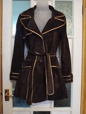 Y2k Marciano By Guess Suede Leather Brown With Gold Coat Jacket Belt Size S 8