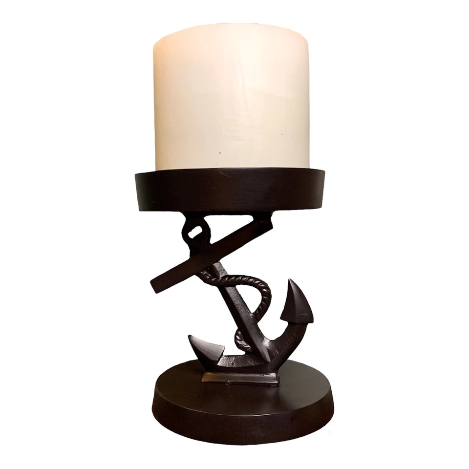 Candelabro ancla de pilar grande soporte marrón metal fundido Tommy Bahama Foto 2 de 4