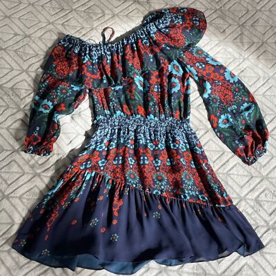 Parker NY Clarisse floral 100% silk asymmetrical one shoulder dress