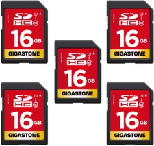 Gigastone 16GB SD Card 5-Pack, Memory Card for Cameras Full HD Video SDHC U1 C10