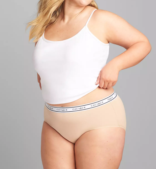 CACIQUE Cotton High Leg Wide Waist BRIEF Panties PLUS 34/36 Beige