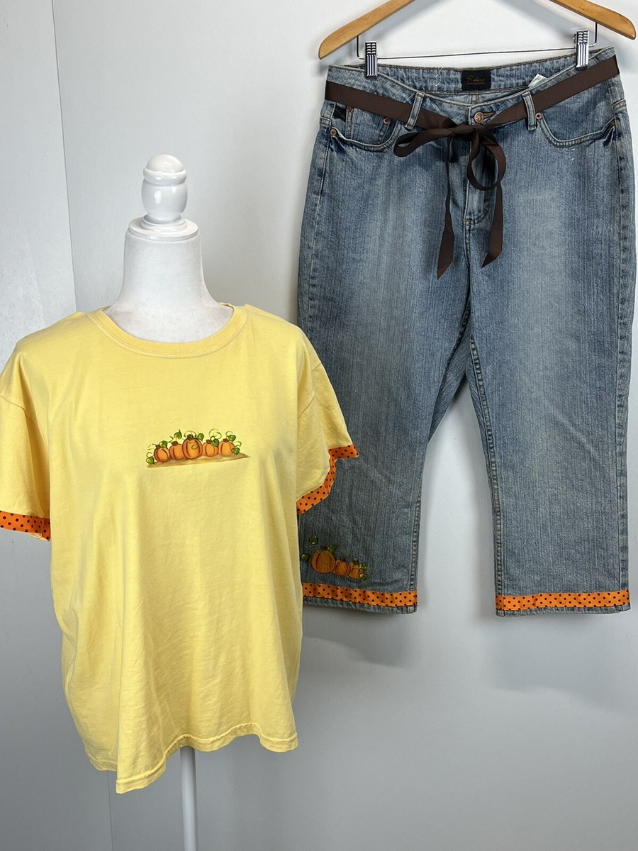 Vtg Womens Custom Fall Jeans Tshirt Outfit Sz 11 12 L GUC Handmade 90’s Pumpkins