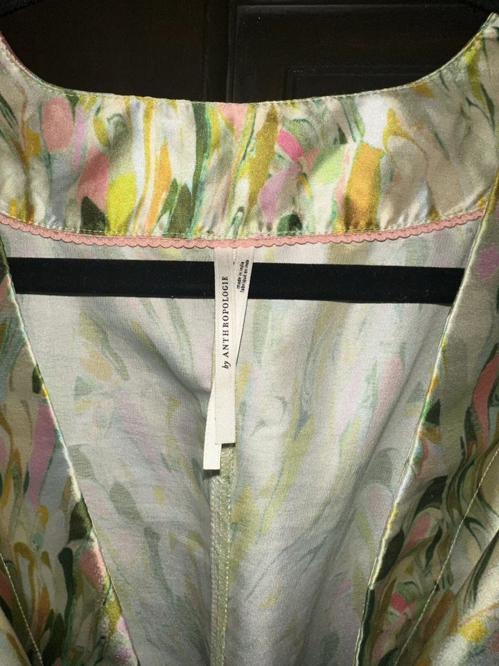 Anthropologie Green Motif Silky Robe - S/M - Image 2 of 4