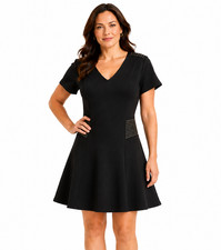 Michael Kors Womens Black Scuba Knit Studded V-Neck Mini Dress Stretch sz XL