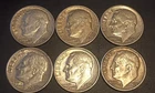 (6) Silver Roosevelt Dimes (No Duplicates): 1951,54D,56D,57,58D,62D