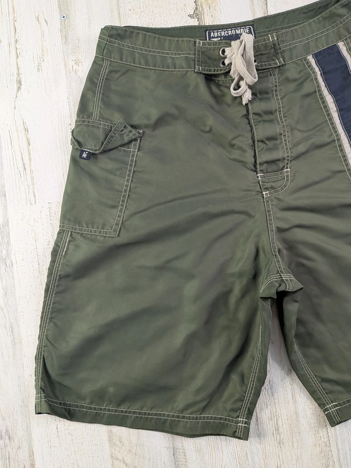 Vintage 90s Y2K Abercrombie Fitch Board Shorts Mens Green Blue Cargo Nylon - Image 2 of 4