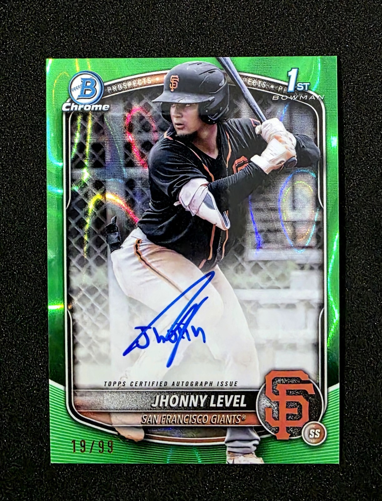 2025 Bowman Chrome Prospect AUTO GREEN Jhonny Level /99 1st Bowman