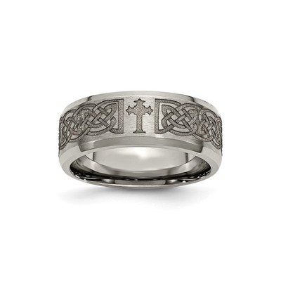 Herren 8 mm Gebürstetes Titan Keltisches Laser Design Abgeschrägte Kante Ehering Ring