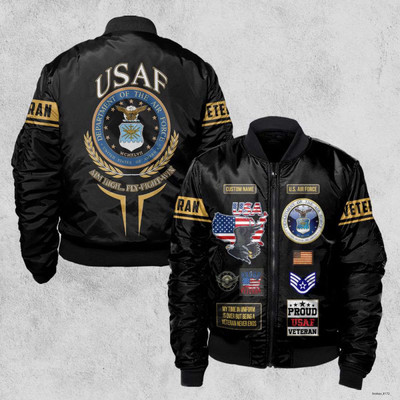 Customized U.S Veteran Proudly Served Usaf Bomber Jacket Print All Fleece