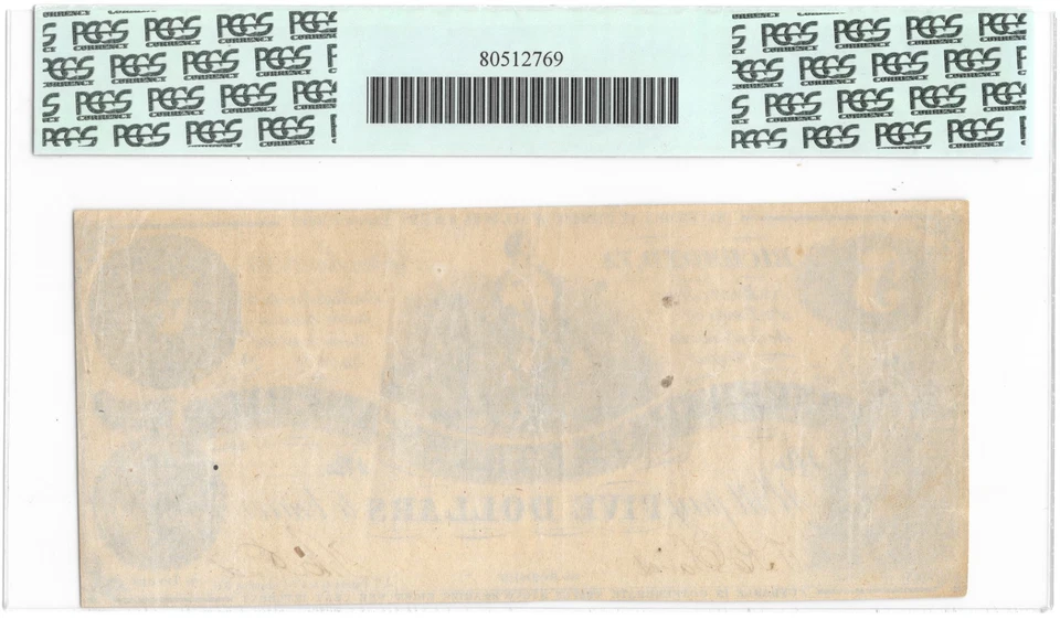 T-36 1861 $5 CONFEDERATE STATES NOTE PAPER MONEY PCGS CURRENCY VF35 PPQ EPQ PF-4 - Image 4 of 4