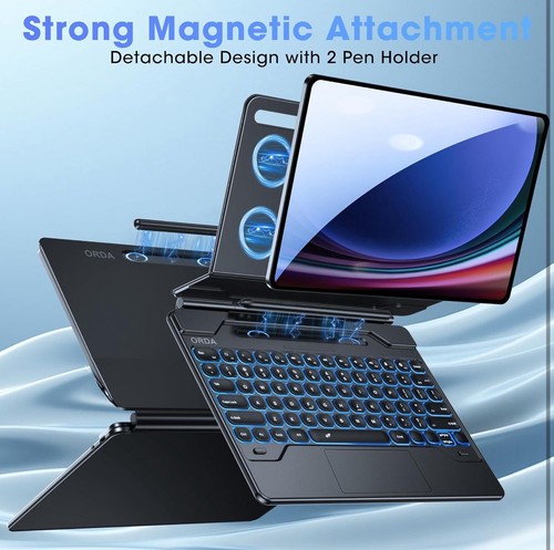 ORDA Backlit Keyboard Case w/ Trackpad for Samsung Galaxy Tab S10+ Plus And More - 第 3/13 張圖片