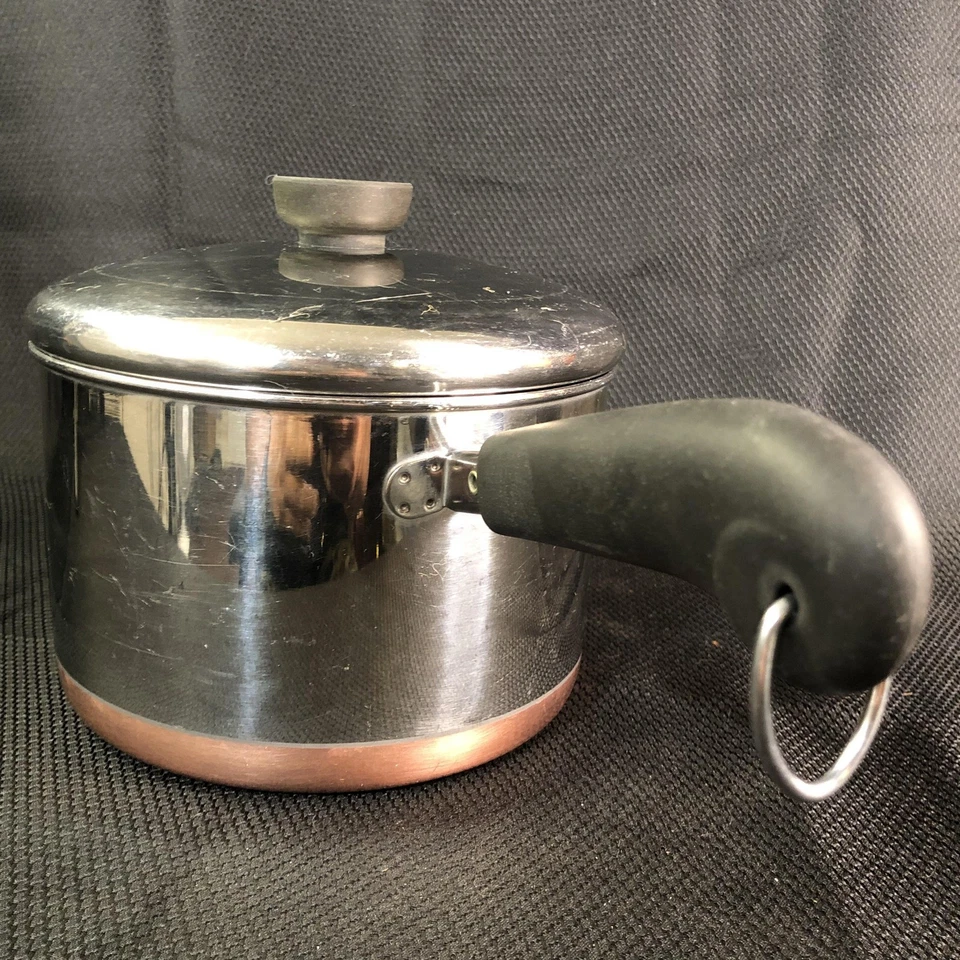 VTG Revere Ware 1801 Saucepan 3 Qt 951 Copper Clad Bottom Lid Clinton Ill USA - Image 4 of 4