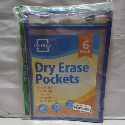 Scribbledo Dry Erase Pockets, 6 Pack Multicolor Reusable Dry Erase Sleeves