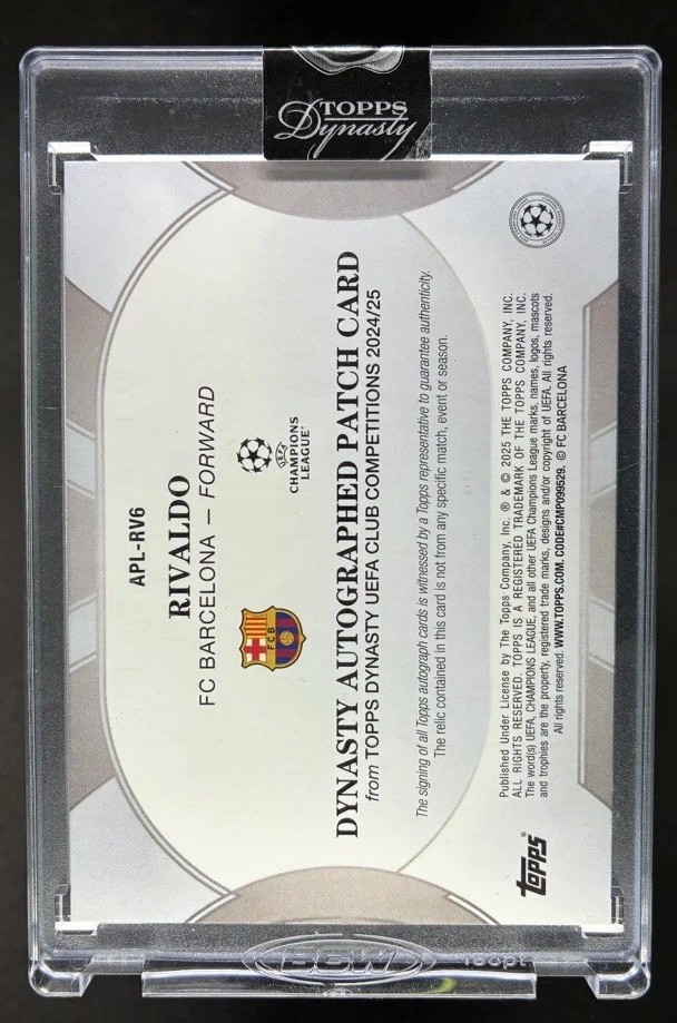 2024-25 Topps Dynasty UEFA Club Rivaldo 4/5 Auto Patch Autograph Kappa Barcelona view 4