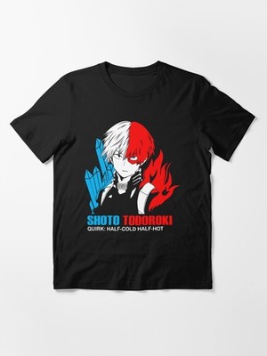 Anime My Hero Academia Shoto Half Hot Half Cold Black T-shirt Size S-5XL