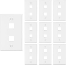 10 x 2 Port Keystone Wall Plate UL Listed 10-Pack Single Gang RJ45 Jack