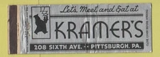 Matchbook Cover - Kramer's Restaurant Pittsburgh PA WORN Full Length