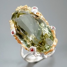 Jewellery 25 ct Natural Green Amethyst Ring 925 Sterling Silver Size 8 /R444884