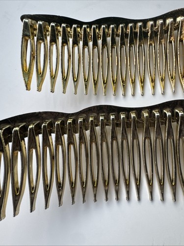 Vintage Extra Large 5" XL Gold Crystal Rhinestone Wavy Hair Comb Pair - Picture 5 of 6