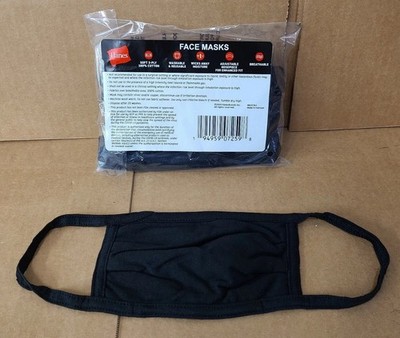 New 5 Pack Hanes Reusable Black Face cover, Washable soft 3-ply 100% Cotton
