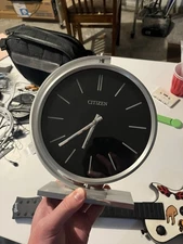 [Tested] Citizen Mechanical Silver Desk Clock Timer Working In Great Condition