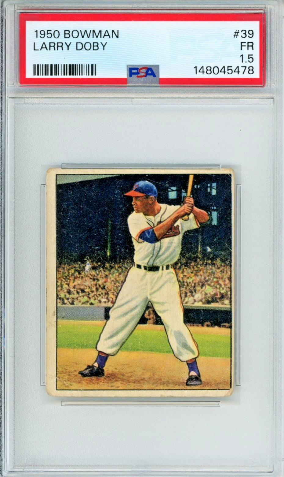 1950 Bowman Larry Doby baseball card, graded Fair 1.5, #39 in the set Indians