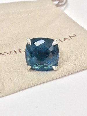 David Yurman Sterling Silver 20mm Chatelaine Ring Hampton blue  & Diamond Sz 6.5