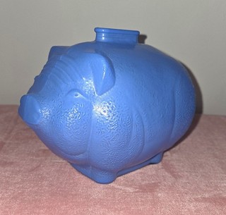 Vintage Textured Glass Blue Anchor Hocking Pig Piggy Bank