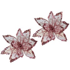 Christmas Glitter Poinsettia Decoration 20cm with Clip - Set of 2 Pink
