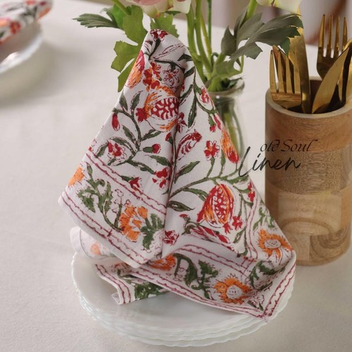 Cotton Tablecloth Floral Block Print Kitchen Decor Table Cover for Dining Spaces - Picture 6 of 10
