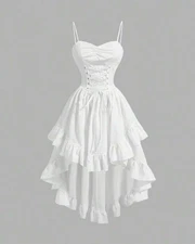 Women's Solid Color Sweetheart Neckline Cross Tie Rod Ruffle Edge Asymmetric