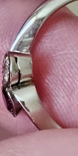 Platin kein 18kt oder 9kt Weißgold Rubin Diamant Ring Art Deco 20er Jahre toi et moi - Bild 13 von 18