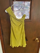 Lulu’s short off-shoulder silky chartreuse green dress, size medium
