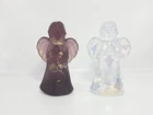 Vintage Fenton Angel Figurines Set Of 2 Amethyst & Clear Opal Signed And Painted