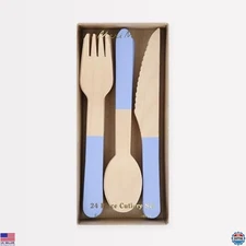 Meri Meri 24-Piece Wooden Cutlery Set - Elegant Birch Utensils for Parties &