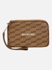 Balenciaga Women's Beige Logo BB Monogram Double-Zip Camera Pouch Clutch Bag
