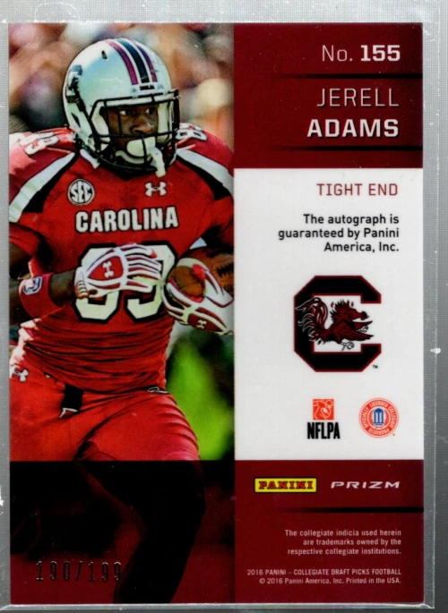 2016 Panini Prizm Draft Picks Autographs Prizms Camo #155 Jerell Adams Auto /199 - Image 2 of 2