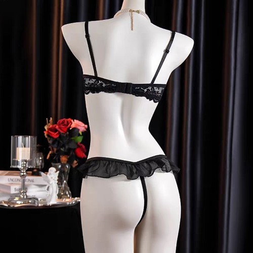 UK Womens 2Pcs Lingerie Set Sexy Cupless Bras and Low Rise Open Crotch Panties - Picture 10 of 27