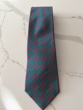 Vintage Burberrys of London 100 Silk Teal with Burgandy Pattern Neck Tie A2