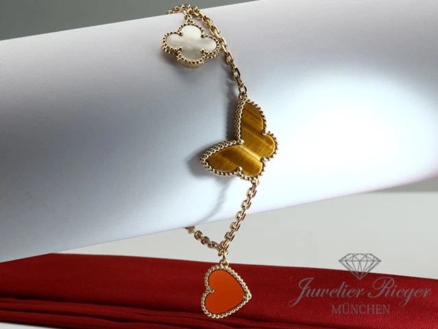 Van Cleef & Arpels Armband Lucky Alhambra Gelbgold 750 Karneol Malachit Gold - Bild 3 von 4