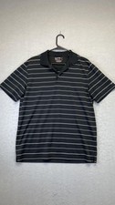 Chaps 78 Golf Polo Shirt Mens Medium Black Gray Striped Performance Polyester