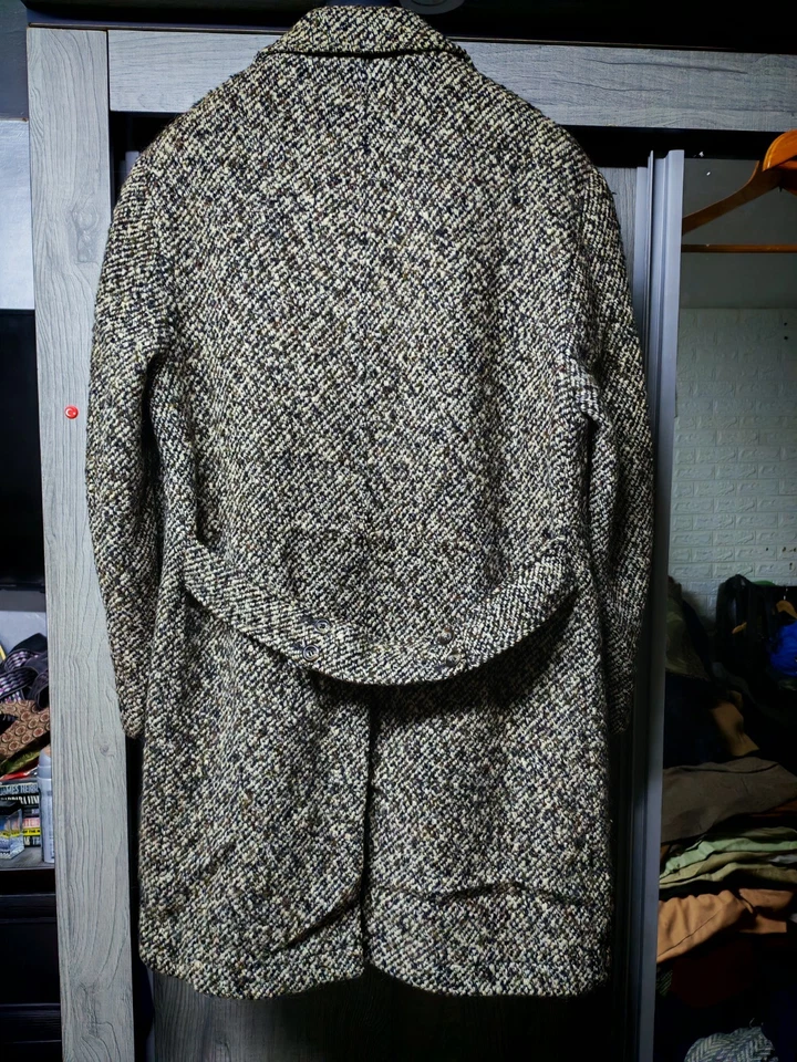 1970s Vintage pure wool classic belted camouflage brown beige over coat 42R - Image 4 of 4