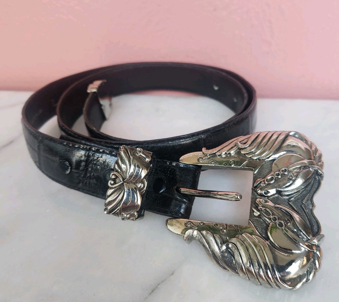 Vintage Hartnell Black Alligator Grain Calfskin Belt Size 32  display picture 3